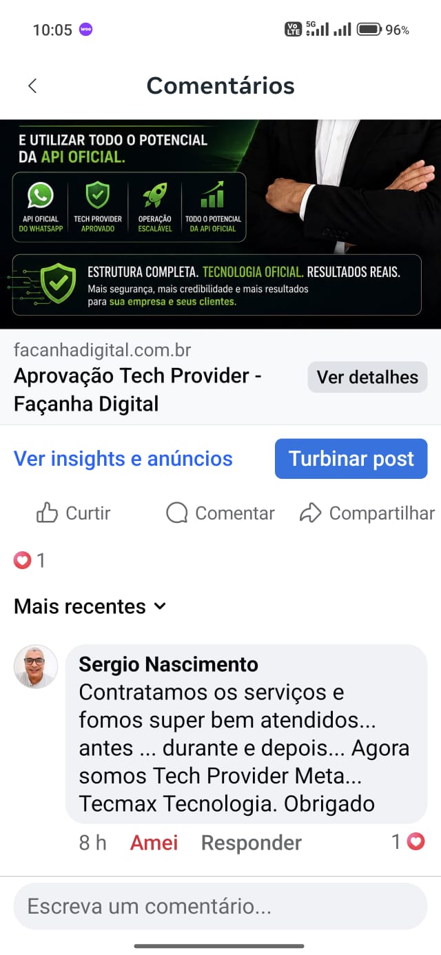 Depoimento real de cliente aprovado como Tech Provider
